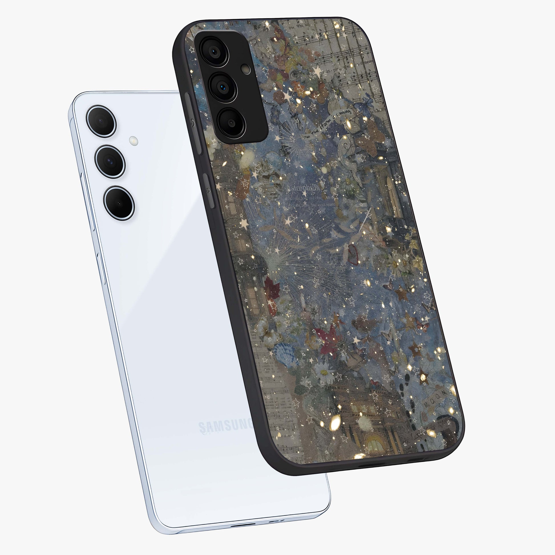 Aesthetic Astrolophia Glass Case displayed in angled mockup highlighting artistic aesthetic elements and smooth glass surface.