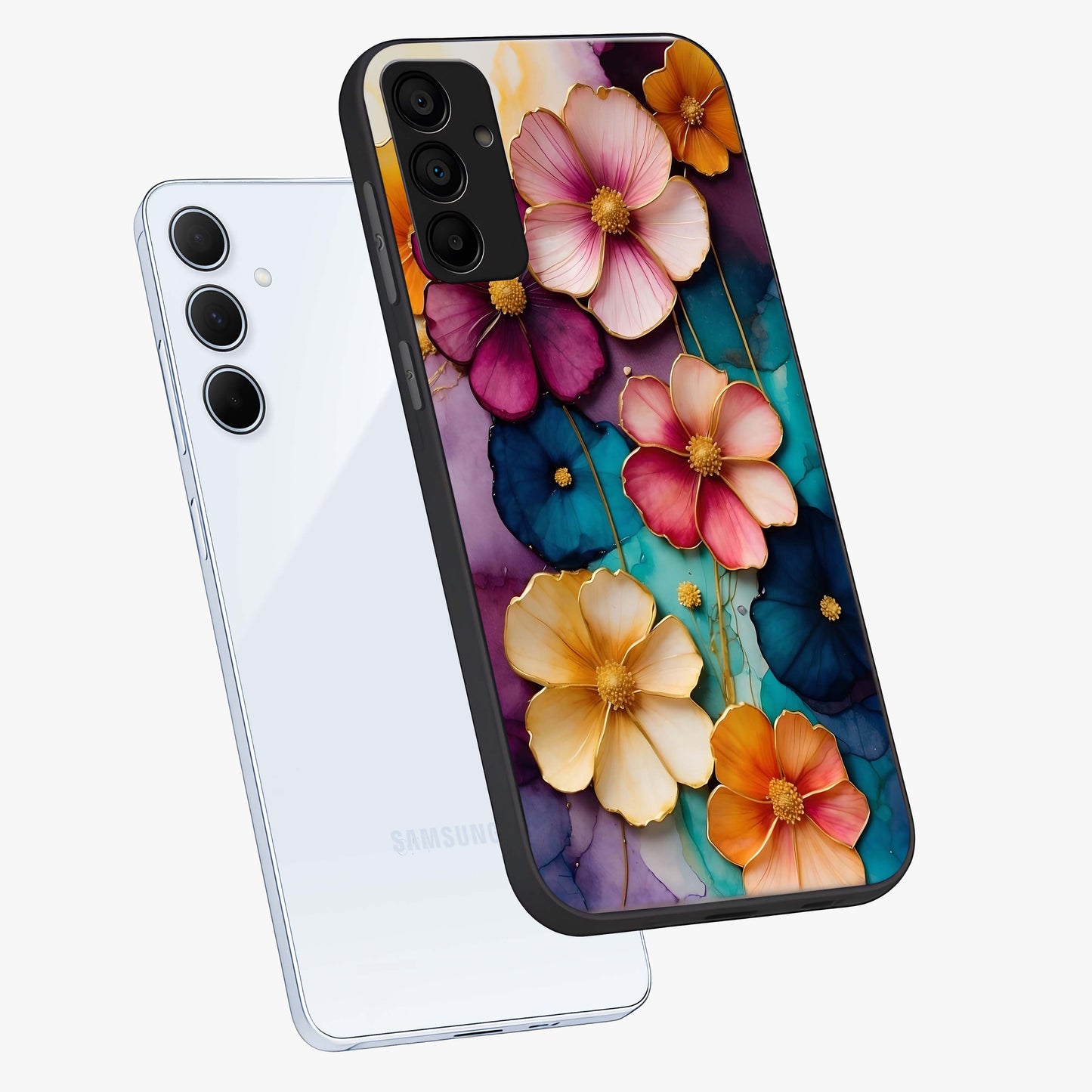 Artlyn Grace Flower Pattern Glass Case displayed in angled mockup highlighting delicate flower pattern design and smooth glass surface.