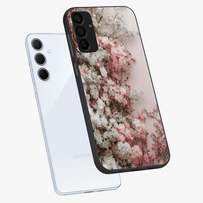 Blush Blossom Cloud Glass Case displayed in angled mockup highlighting soft cloud and blossom design with pastel aesthetic.