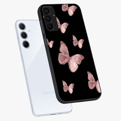 Butterfly Pattern Glass Case displayed in angled mockup highlighting delicate butterfly design and aesthetic pattern style.