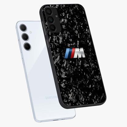 Carbon Speed Mark Glass Case displayed in angled mockup highlighting racing inspired carbon design and sleek aesthetic style.