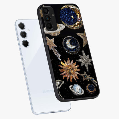 Celestial Gem Constellations Glass Case displayed in angled mockup highlighting gemstone inspired constellation design.