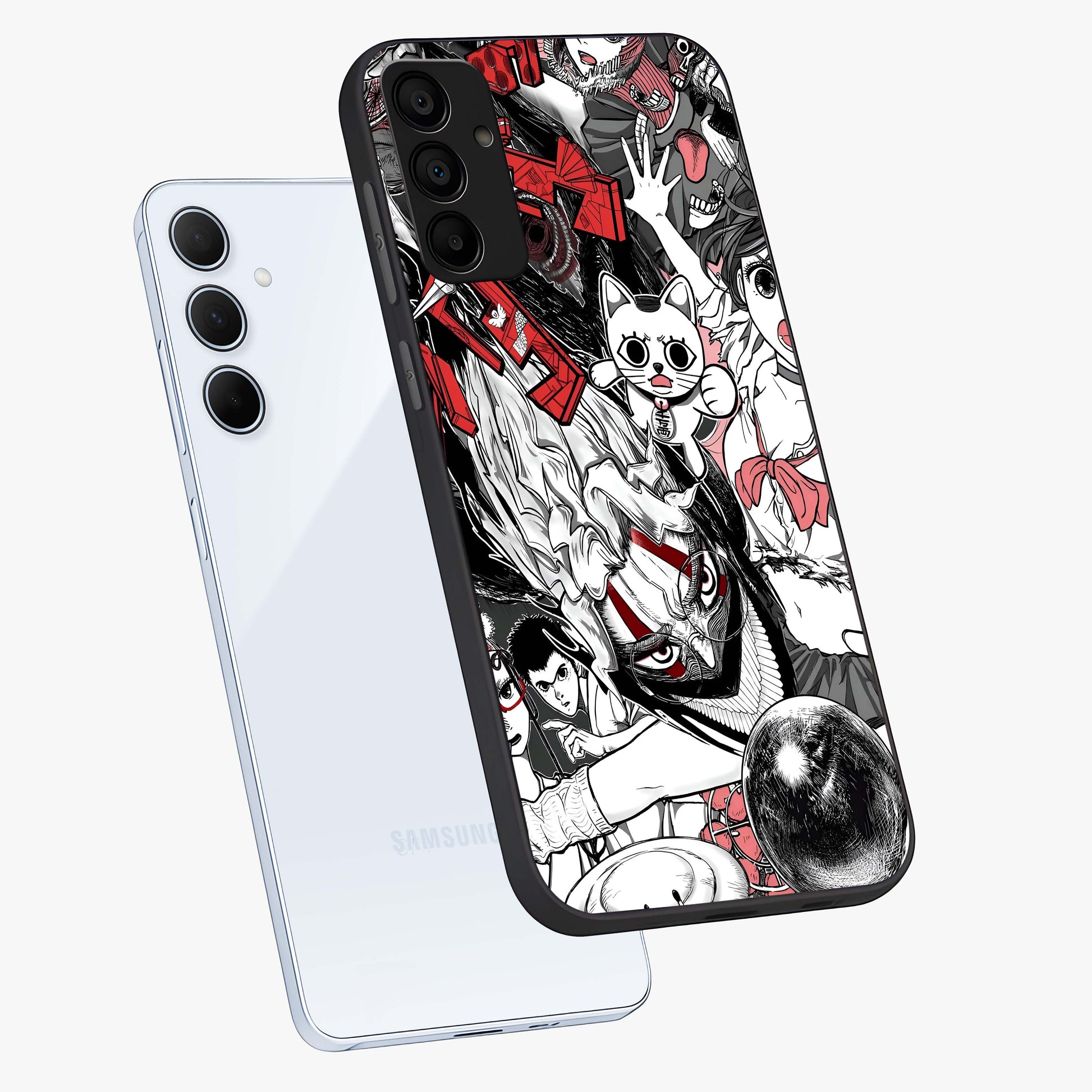 Crimson Chaos Panel Glass Case displayed in angled mockup highlighting chaotic panel style design with modern graphic theme.