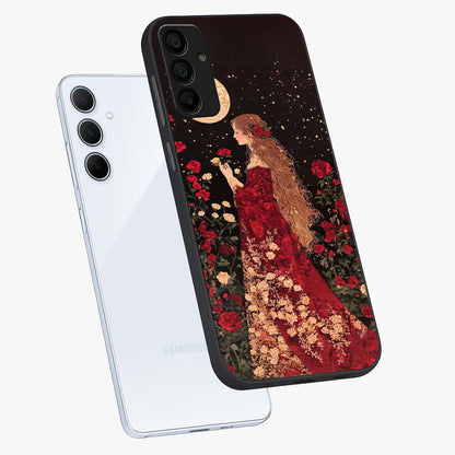 Crimson Dreams Glass Case displayed in angled mockup highlighting soft crimson aesthetic design with artistic theme.