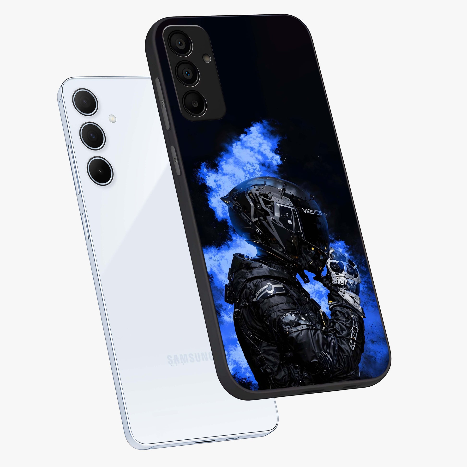 Cyber Sentinel Protocol Glass Case displayed in angled mockup highlighting digital cyber design with sci-fi aesthetic style.