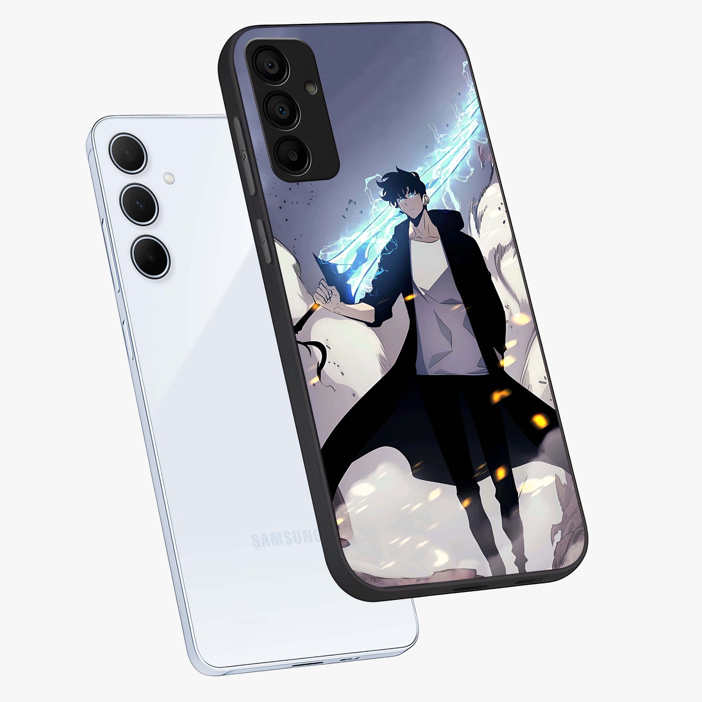 Dark Lightning Anime Warrior Glass Case displayed in angled mockup highlighting powerful lightning themed anime illustration.