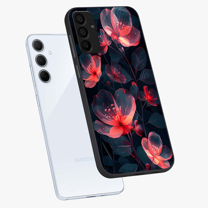 Dark Shade of Flower Glass Case displayed in angled mockup highlighting moody floral illustration with aesthetic dark tones.