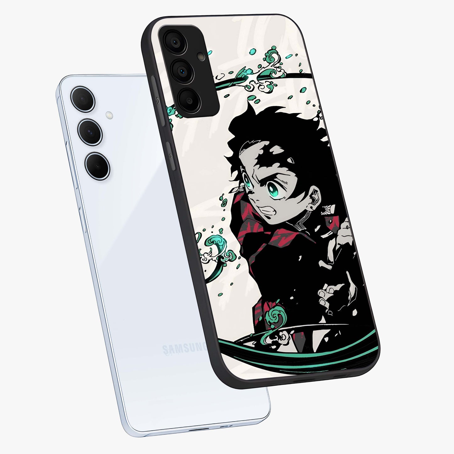 Demon Slayer Glass Case displayed in angled mockup highlighting dramatic anime character design with action aesthetic.