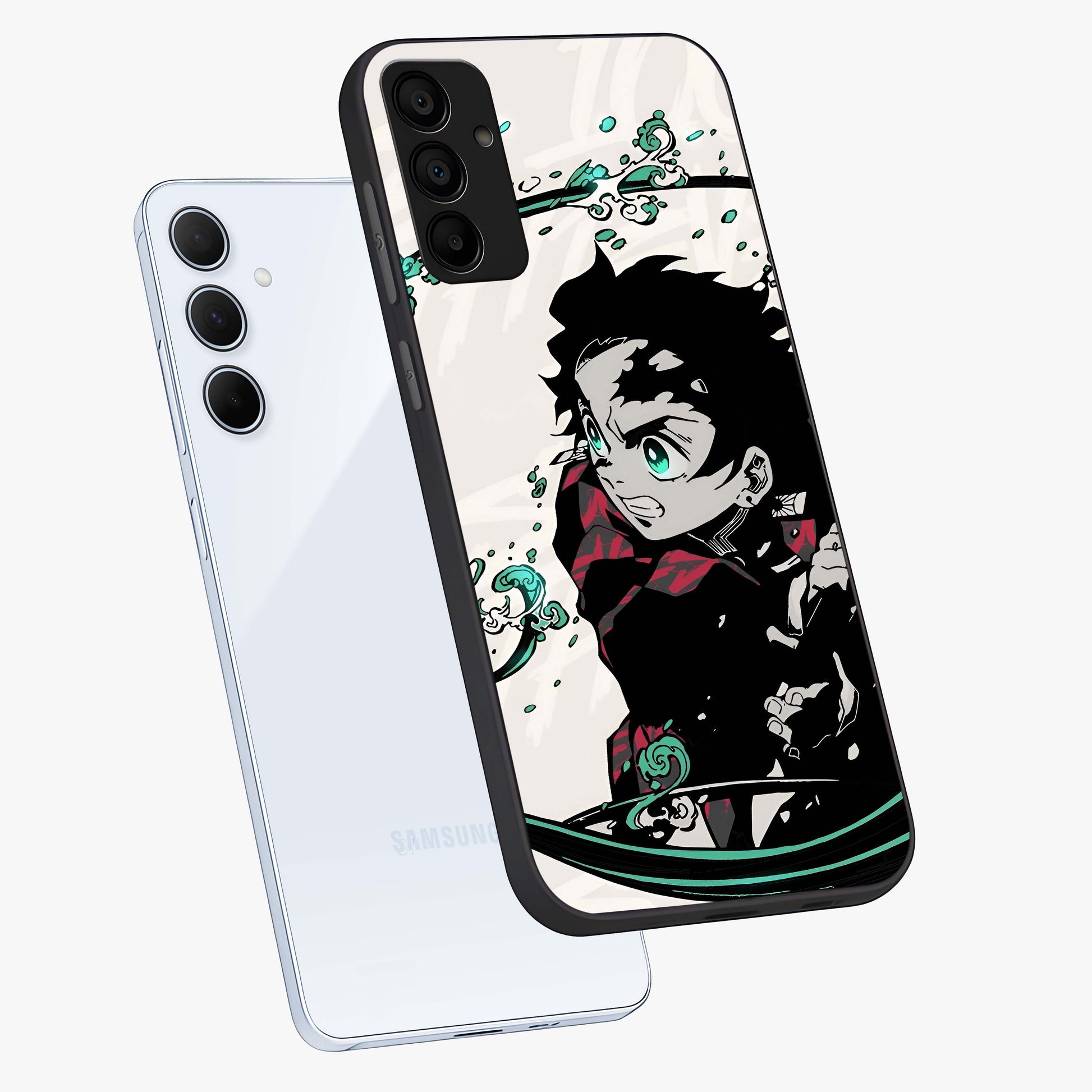 Demon Slayer Glass Case displayed in angled mockup highlighting dramatic anime character design with action aesthetic.