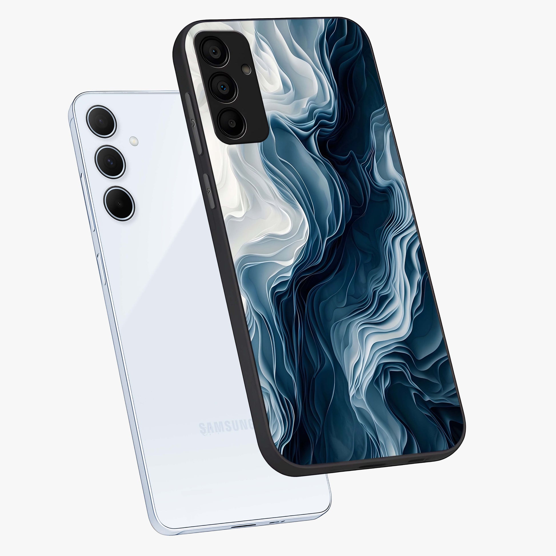 Ethereal Paper Marble Glass Case displayed in angled mockup highlighting elegant marble pattern with modern aesthetic style.