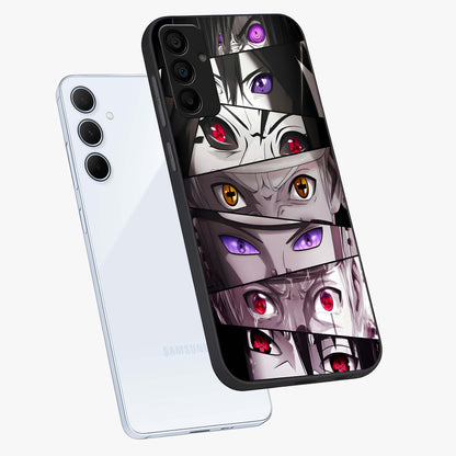 Eyes of Destiny Glass Case displayed in angled mockup highlighting bold eye illustration with mystical aesthetic style.