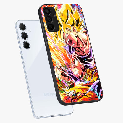 Firing Goku Glass Case displayed in angled mockup highlighting dynamic anime character design with action aesthetic.