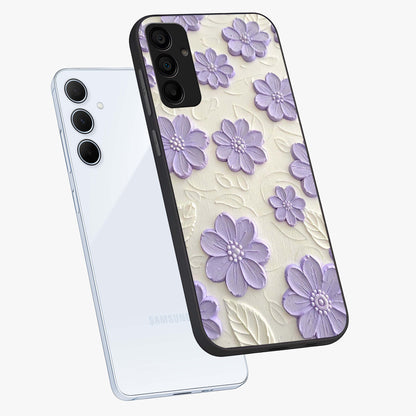 Floral Wall Art With Purple Flowers Glass Case displayed in angled mockup highlighting vibrant purple floral illustration with artistic aesthetic.