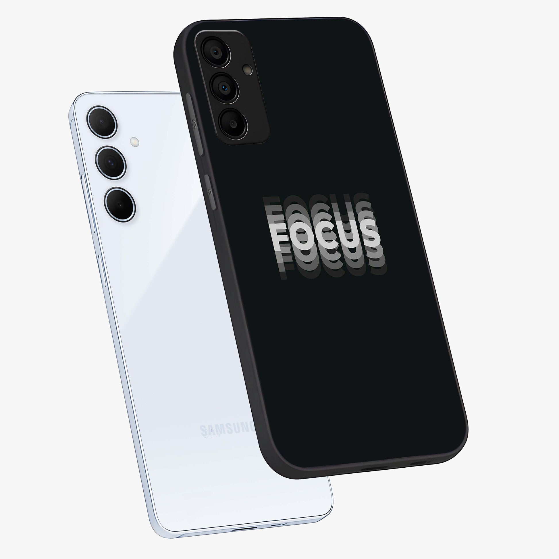 Focused Blade Discipline Glass Case displayed in angled mockup highlighting clean minimal text artwork with modern aesthetic style.