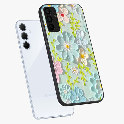 Frosted Petal Garden Glass Case displayed in angled mockup highlighting delicate flower petal design with calm garden aesthetic.