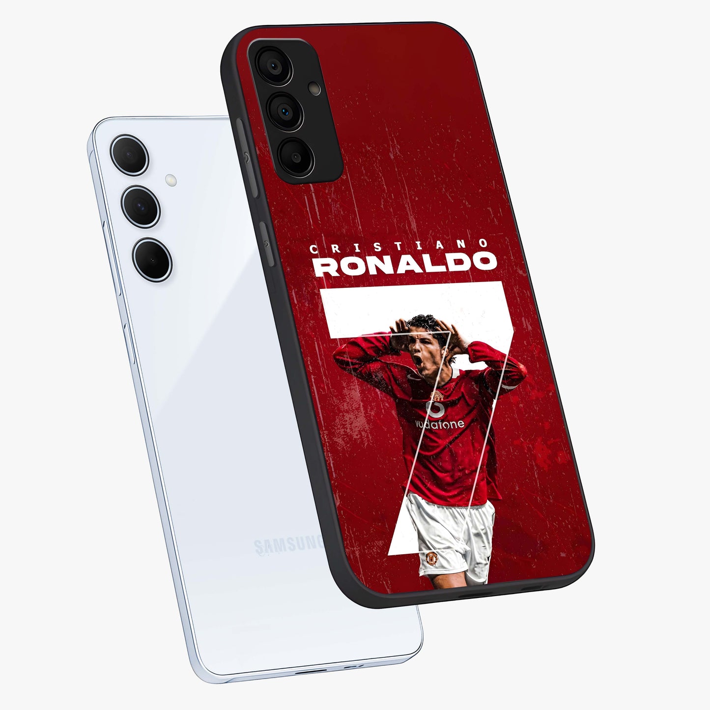 Goal Celebration Legacy Glass Case displayed in angled mockup highlighting energetic sports celebration design with bold athletic theme.