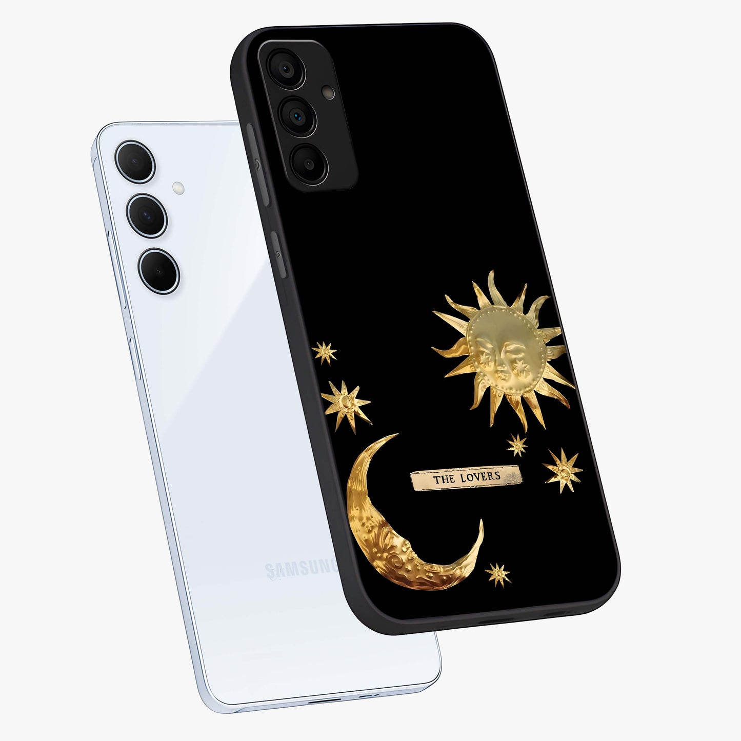 Gold Sun Blush Glass Case displayed in angled mockup highlighting radiant sun design with warm golden aesthetic.