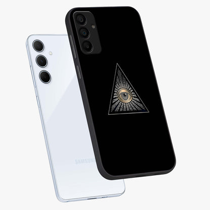 Illuminati Evil Glass Case displayed in angled mockup highlighting dark occult inspired design with bold aesthetic style.
