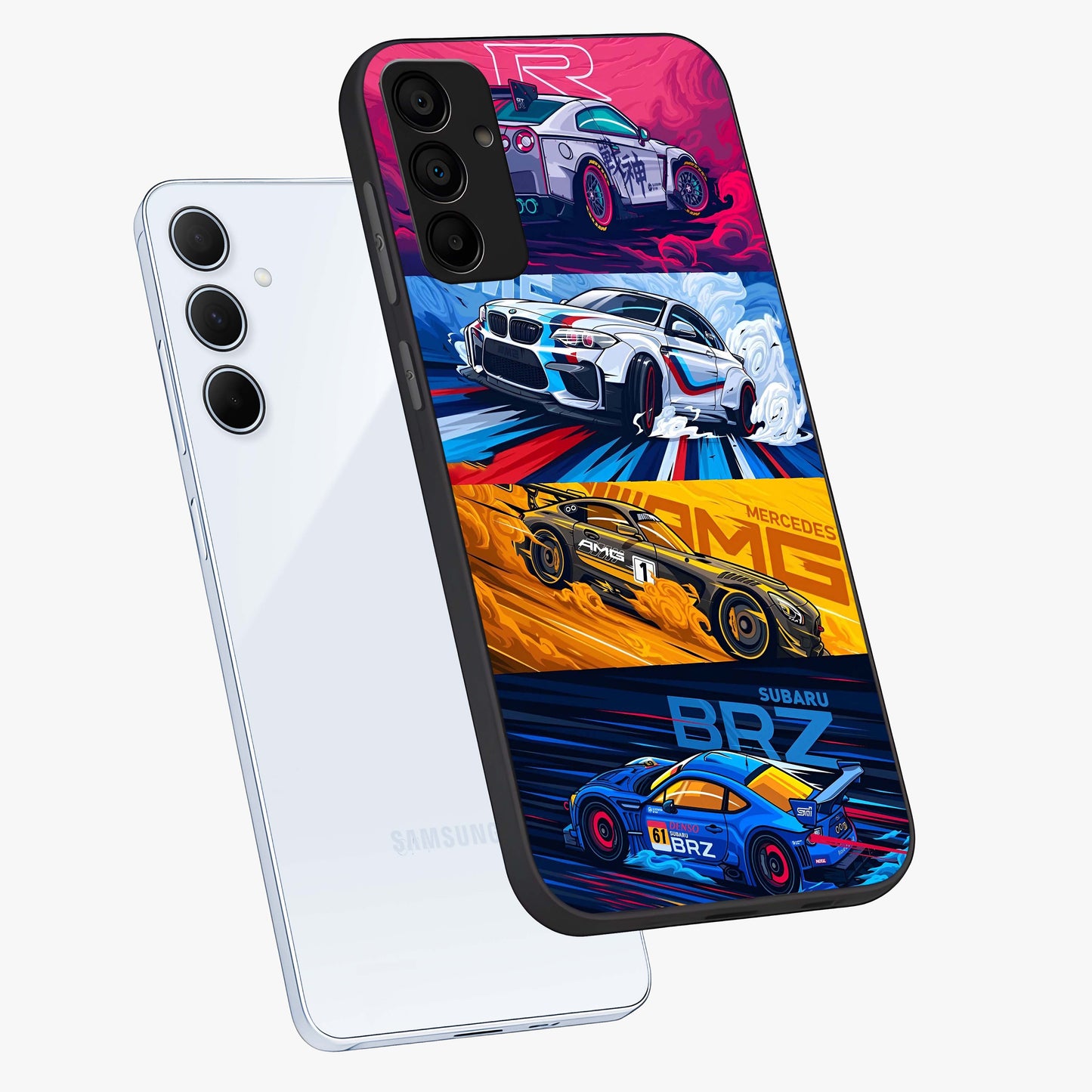 JDM Sports Car Glass Case displayed in angled mockup highlighting sleek Japanese racing car design with automotive aesthetic.