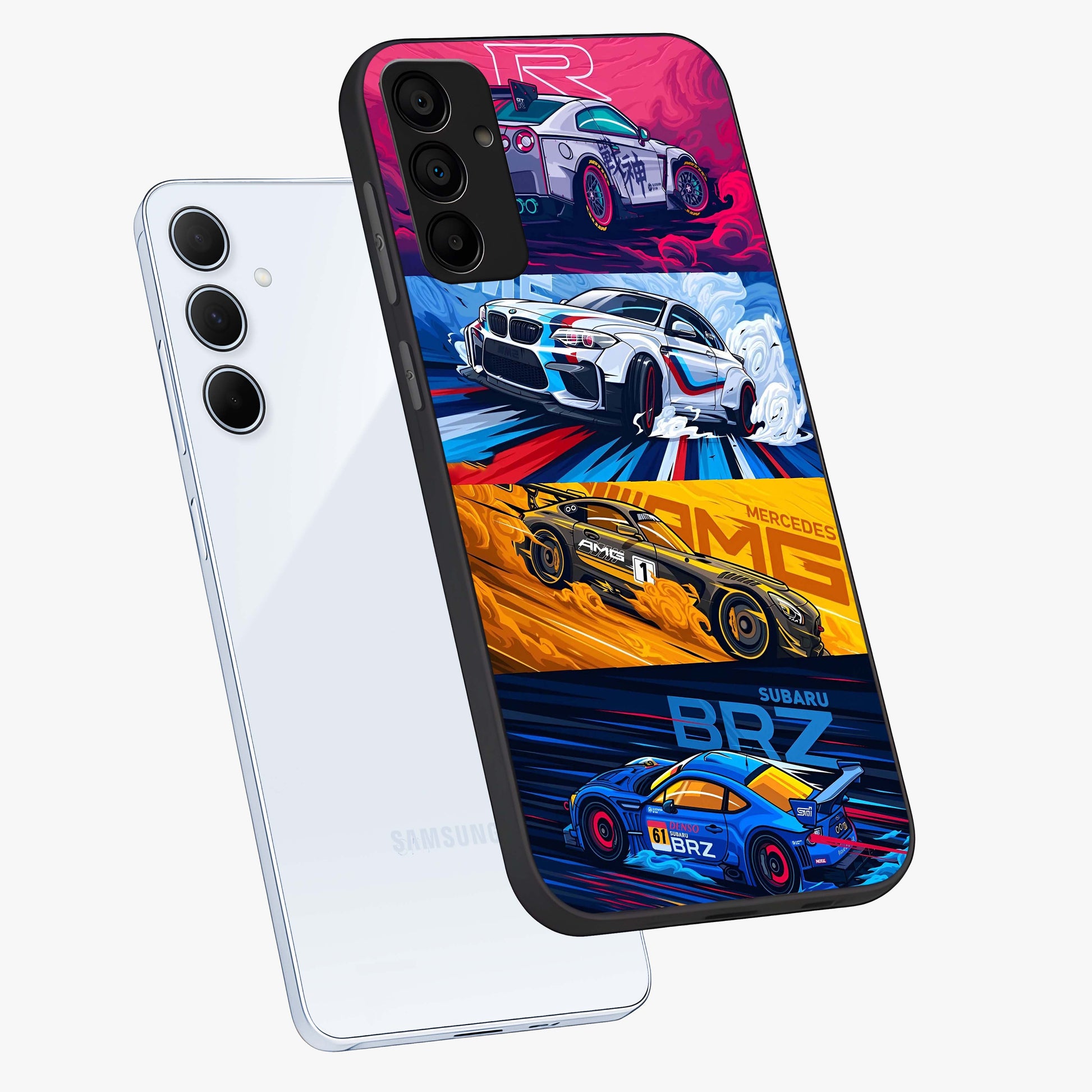 JDM Sports Car Glass Case displayed in angled mockup highlighting sleek Japanese racing car design with automotive aesthetic.