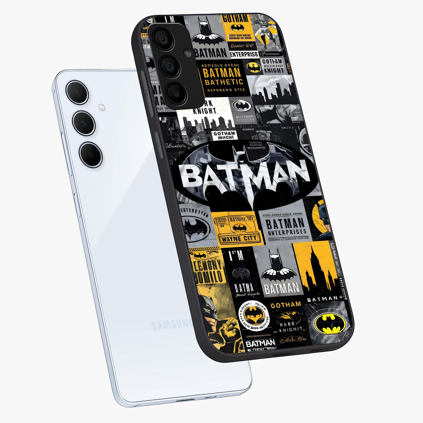 Knight Gotham Rise Glass Case displayed in angled mockup highlighting powerful knight silhouette design with dramatic aesthetic.