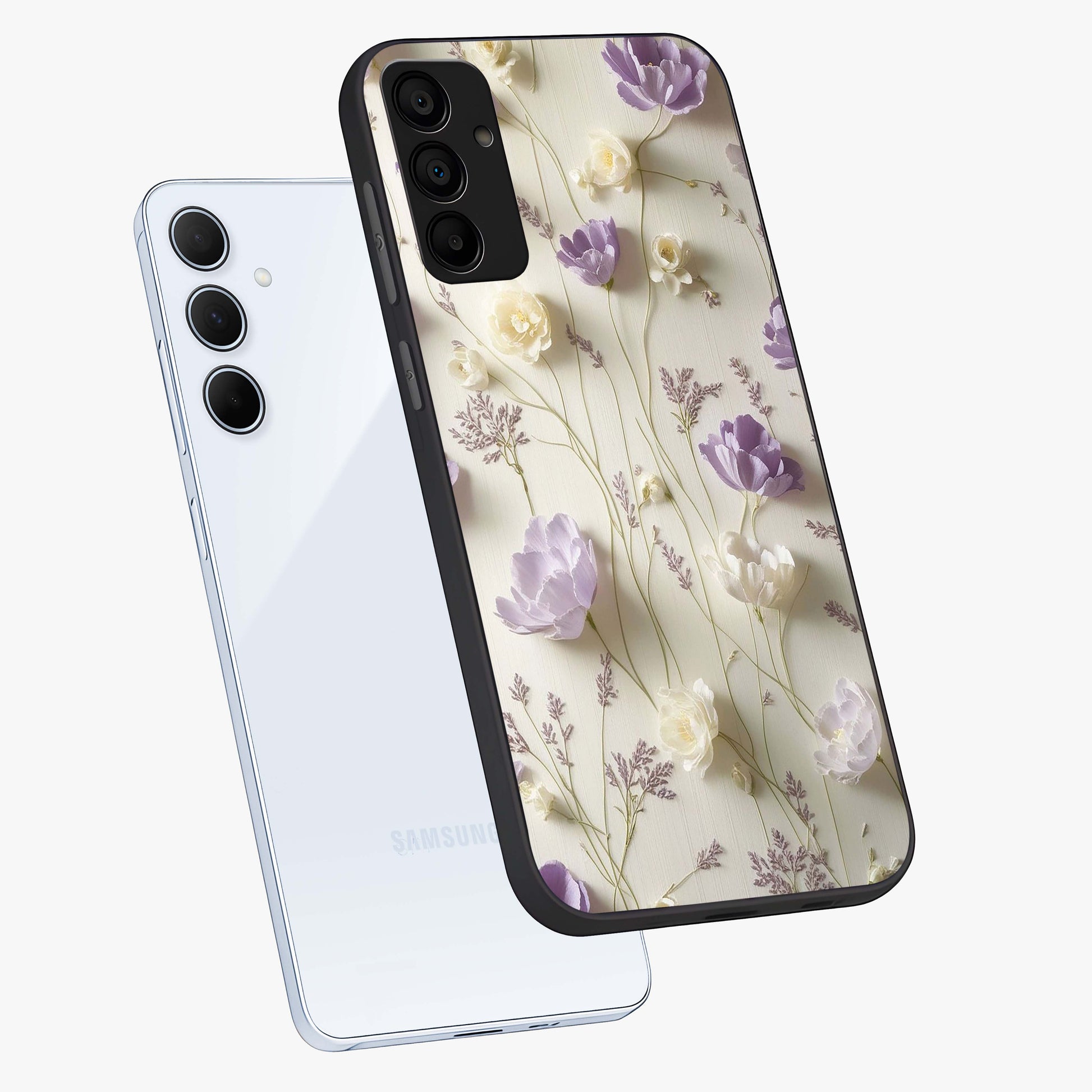 Lilac Breeze Harmony Glass Case displayed in angled mockup highlighting calm lilac breeze design with soothing aesthetic style.