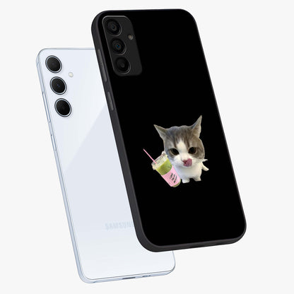 Matcha Cat Style Glass Case displayed in angled mockup highlighting playful feline design with pastel matcha aesthetic.