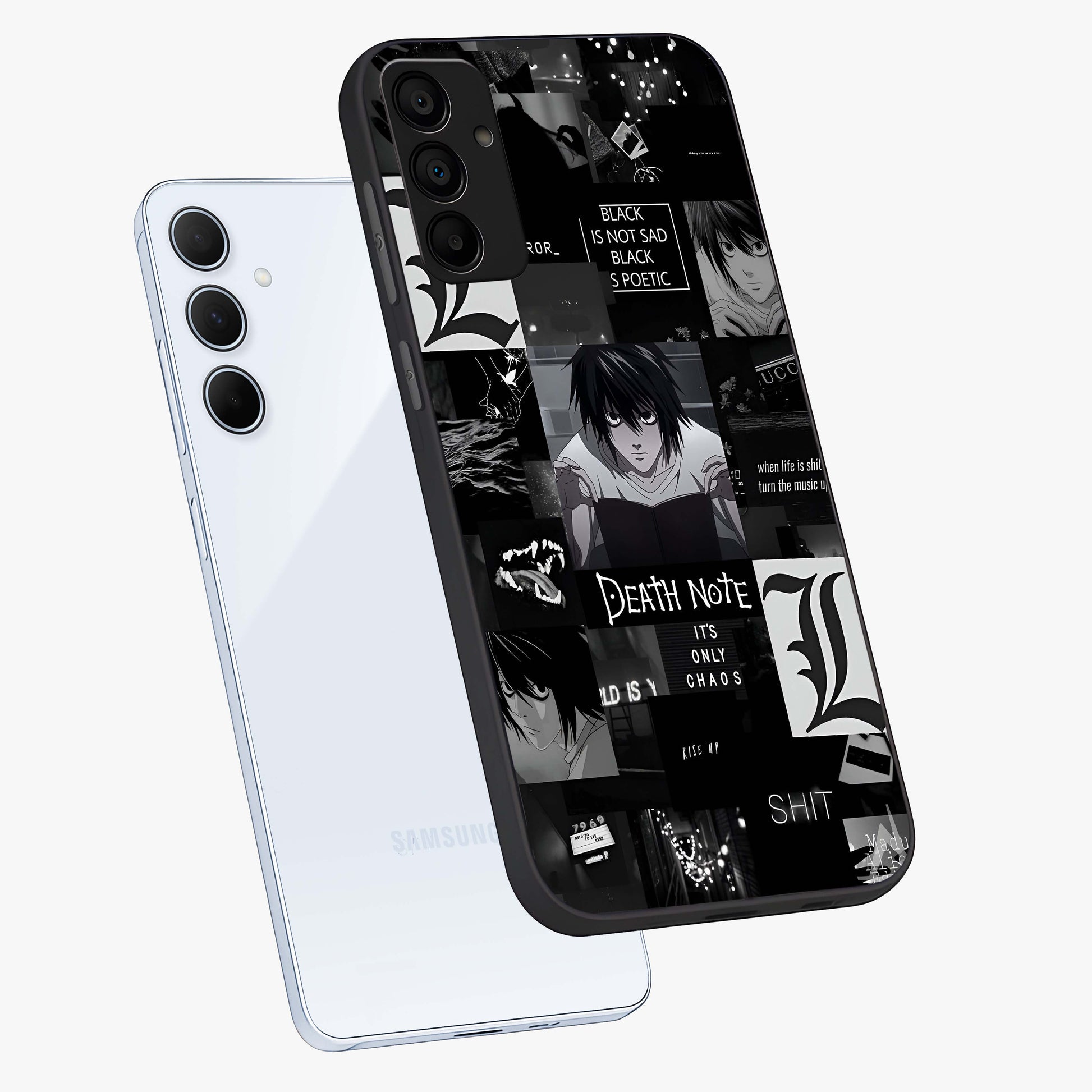 Midnight Chaos Mind Glass Case displayed in angled mockup highlighting chaotic artistic design with dramatic midnight aesthetic.