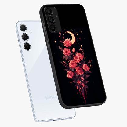 Moonlit Floral Elegance Glass Case displayed in angled mockup highlighting graceful flower design with soft moonlight aesthetic.