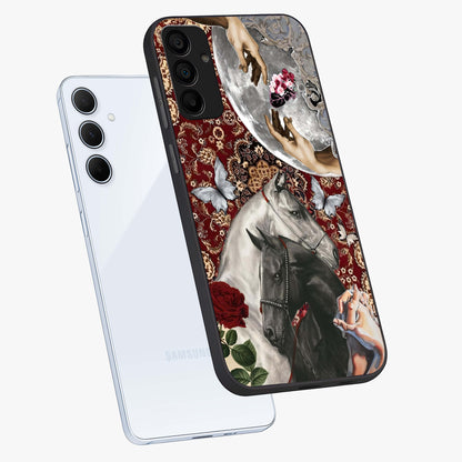 Moonlit Royal Stallion Glass Case displayed in angled mockup highlighting powerful stallion illustration with royal night aesthetic.