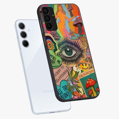Mystic Eye Wonderland Glass Case displayed in angled mockup highlighting magical eye illustration with dreamy aesthetic.
