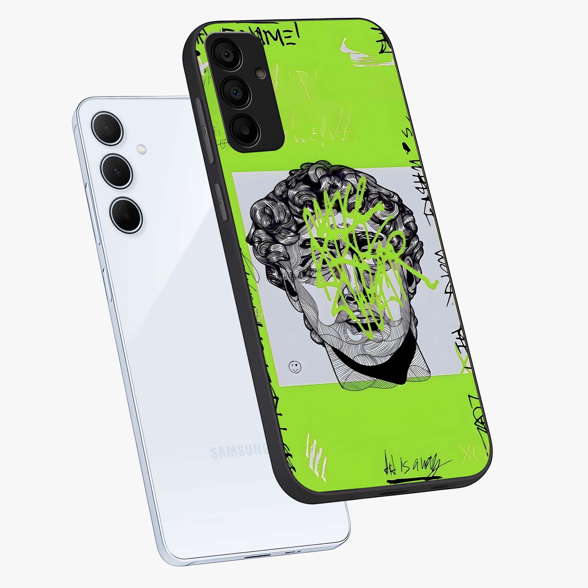 Neo Graffiti Rebellion Glass Case displayed in angled mockup highlighting urban street art design with rebellious aesthetic.
