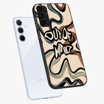 Out Of Mind Glass Case displayed in angled mockup highlighting bold statement design with modern artistic aesthetic.