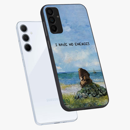 Peace Beyond War Glass Case displayed in angled mockup highlighting meaningful message design with artistic aesthetic style.