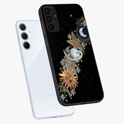 Pearls Universe Object Glass Case displayed in angled mockup highlighting celestial pearl design with dreamy aesthetic.