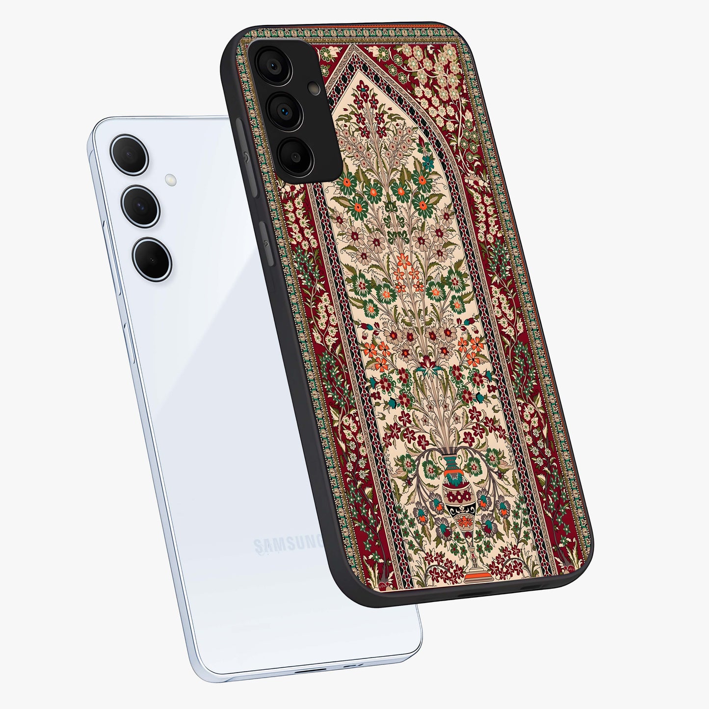 Persian Inspired Glass Case displayed in angled mockup highlighting intricate traditional design with elegant cultural aesthetic.