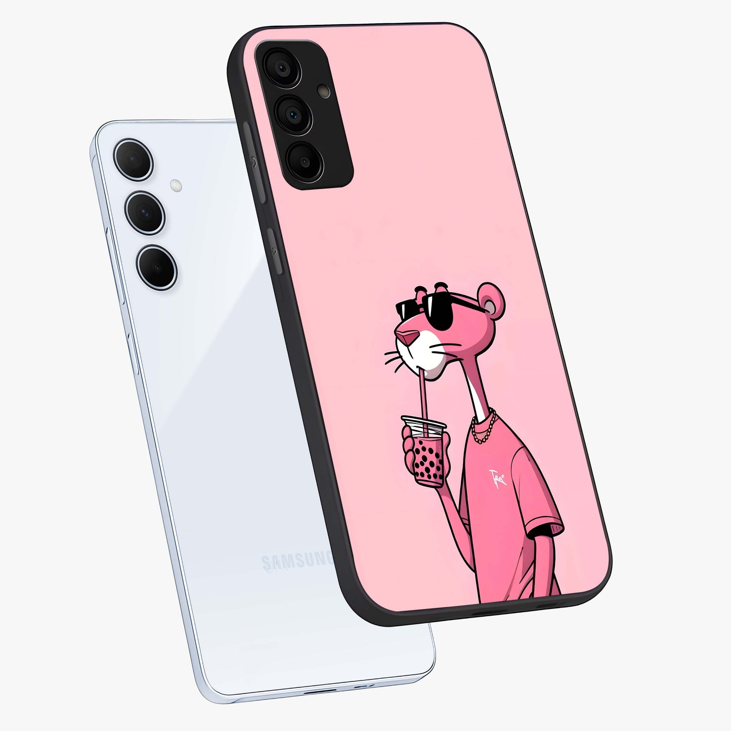 Pink Panther Glass Case displayed in angled mockup highlighting playful cartoon character design with vibrant pink aesthetic.