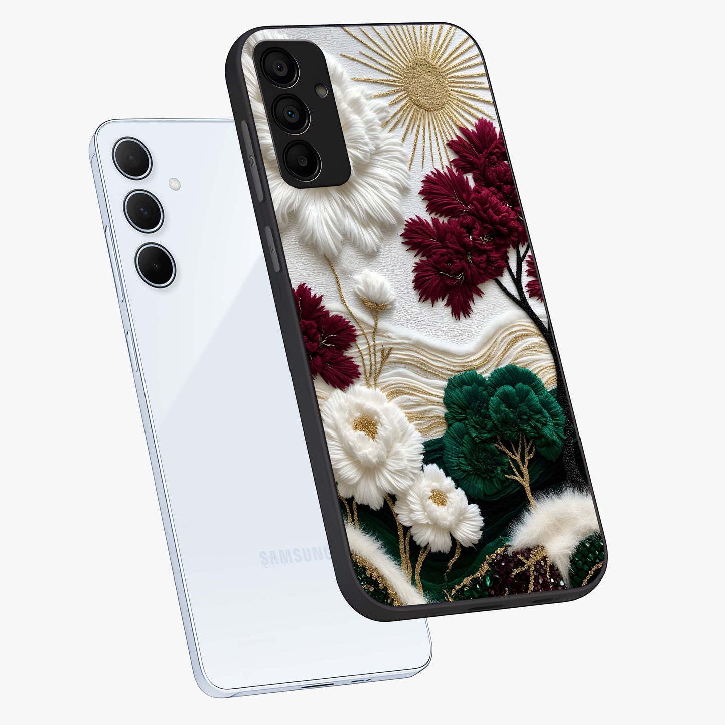Radiant Bloom Elegance Glass Case displayed in angled mockup highlighting graceful floral design with radiant aesthetic style.