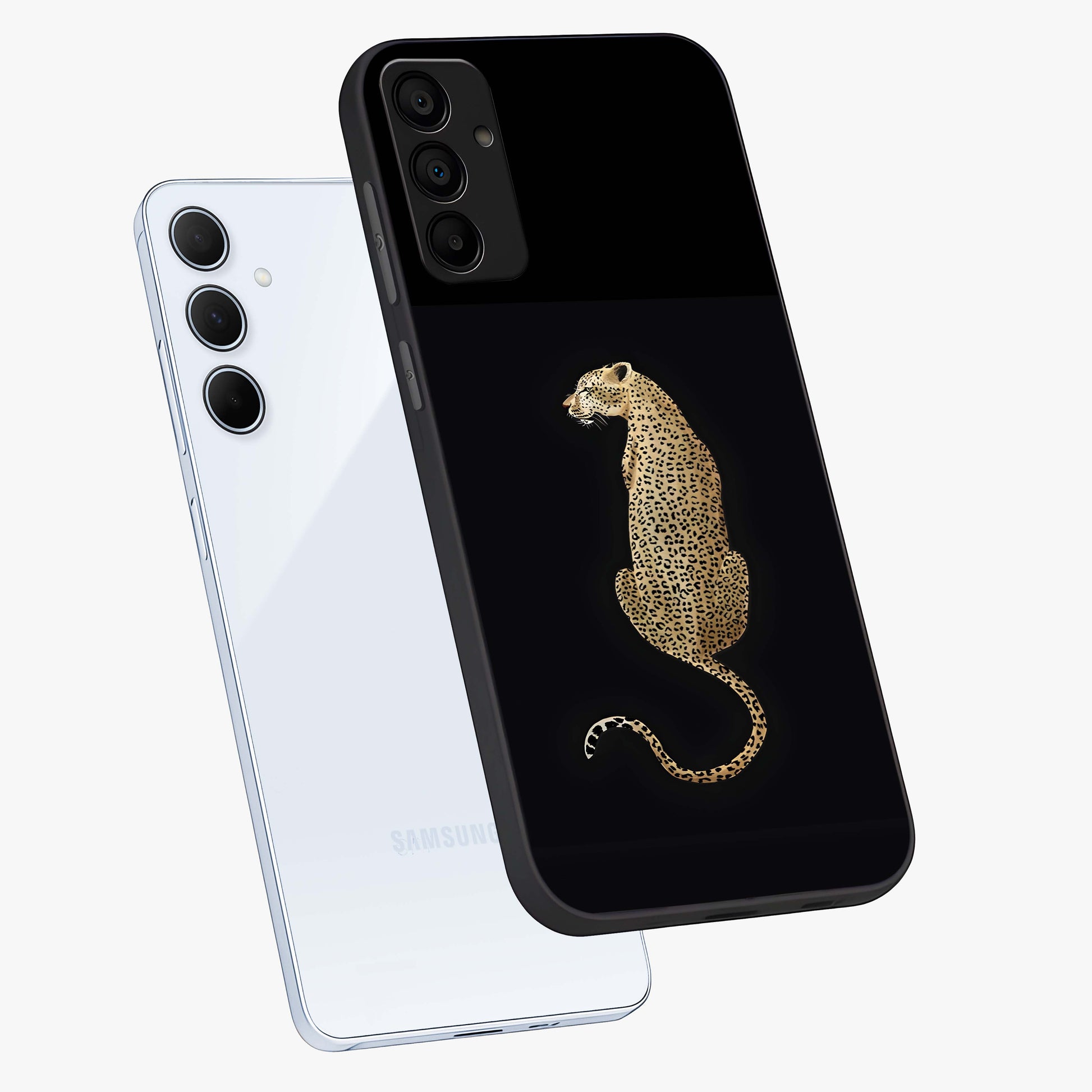 Regal Leopard Glass Case displayed in angled mockup highlighting powerful animal illustration with stylish wild aesthetic.