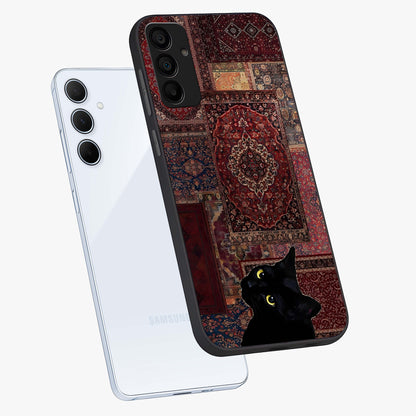 Regal Magic Cat Apple Glass Case displayed in angled mockup highlighting whimsical feline design with fantasy aesthetic.