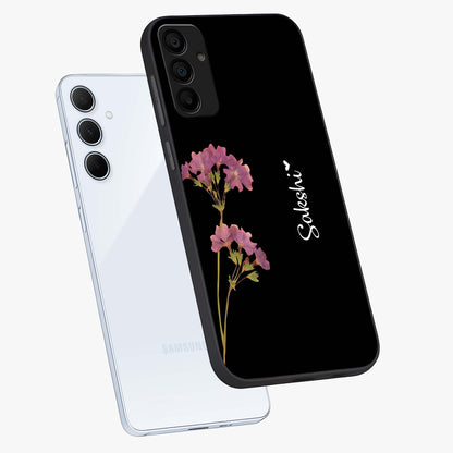 Riching Lavender Flower Custom Name Glass Case displayed in angled mockup highlighting delicate lavender flower design with custom name feature.