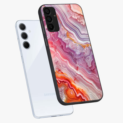 Rose Quartz Marble Glass Case displayed in angled mockup highlighting elegant marble pattern with soft aesthetic style.