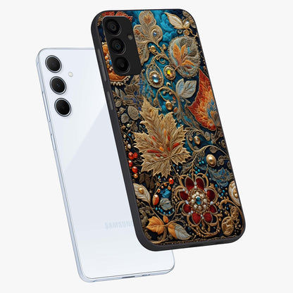 Royal Jewel Garden Glass Case displayed in angled mockup highlighting vibrant jewel inspired floral design with elegant aesthetic.