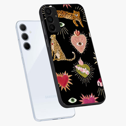 Sacred Jungle Heart Glass Case displayed in angled mockup highlighting lush tropical design with natural aesthetic style.