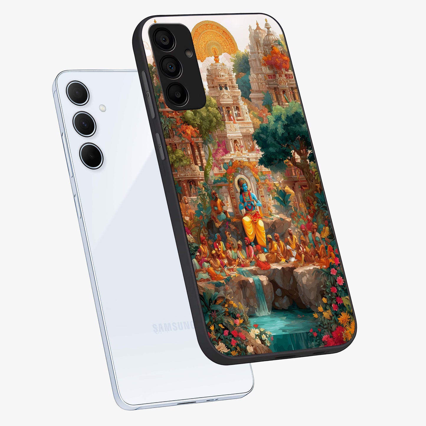 Sacred Sunlight Gods Glass Case displayed in angled mockup highlighting radiant spiritual design with celestial aesthetic.