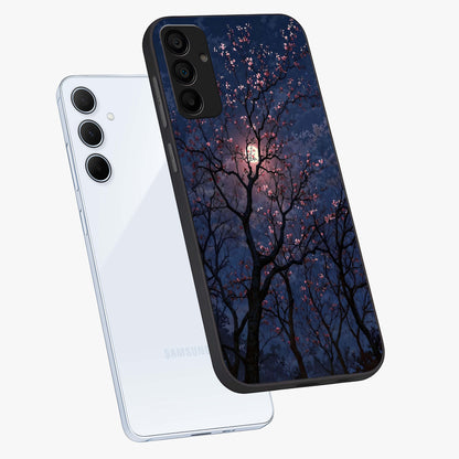 Twilight Sakura Serenade Glass Case displayed in angled mockup highlighting delicate sakura flower design with dreamy aesthetic.