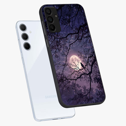 Whispering Moon Silence Glass Case displayed in angled mockup highlighting calm lunar design with dreamy night aesthetic.