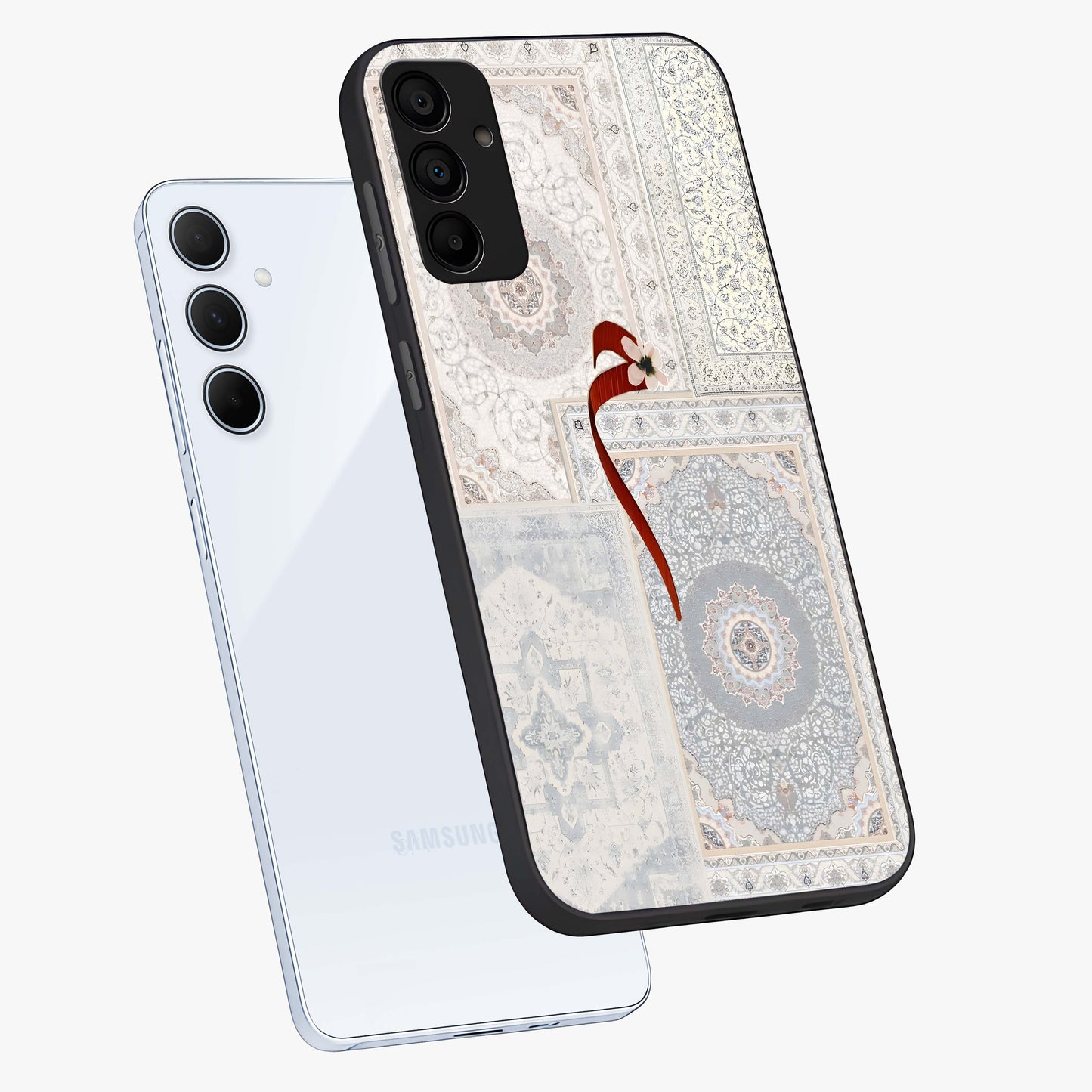 White Aesthetic Bow Glass Case displayed in angled mockup highlighting clean bow design with soft aesthetic style.