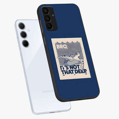 Worry Less Swim Glass Case displayed in angled mockup highlighting fun typography design with relaxed aesthetic style.