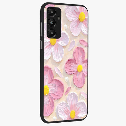 Blush Bloom Texture Glass Case upright view showcasing delicate blush floral texture with modern minimal style.
